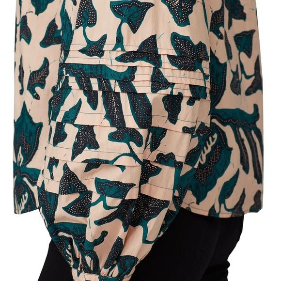 Ulla Johnson Melati Green and Black Print on a Pink Background-Lantern Sleeves-8 - Picture 10 of 16